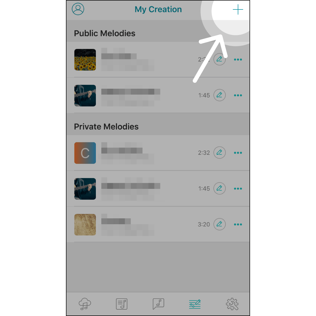 Compose MusicNavigate to "My Creation" then hit “+”.