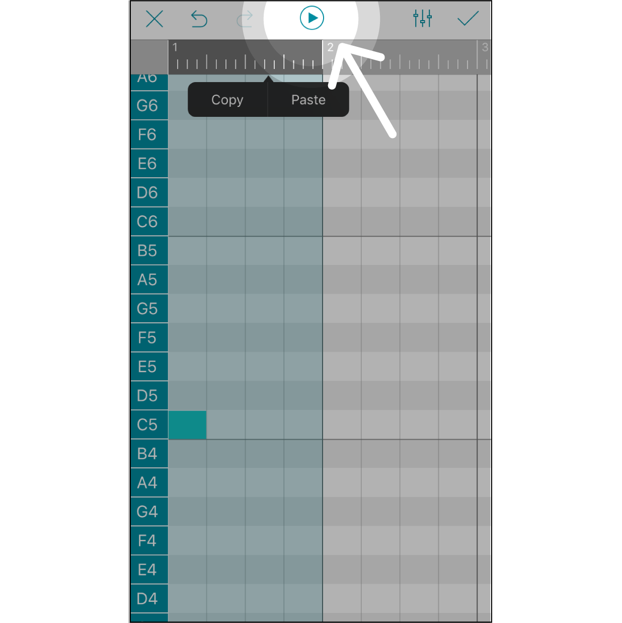 Play Selected SectionHit “Play” to play all of the notes within this section.