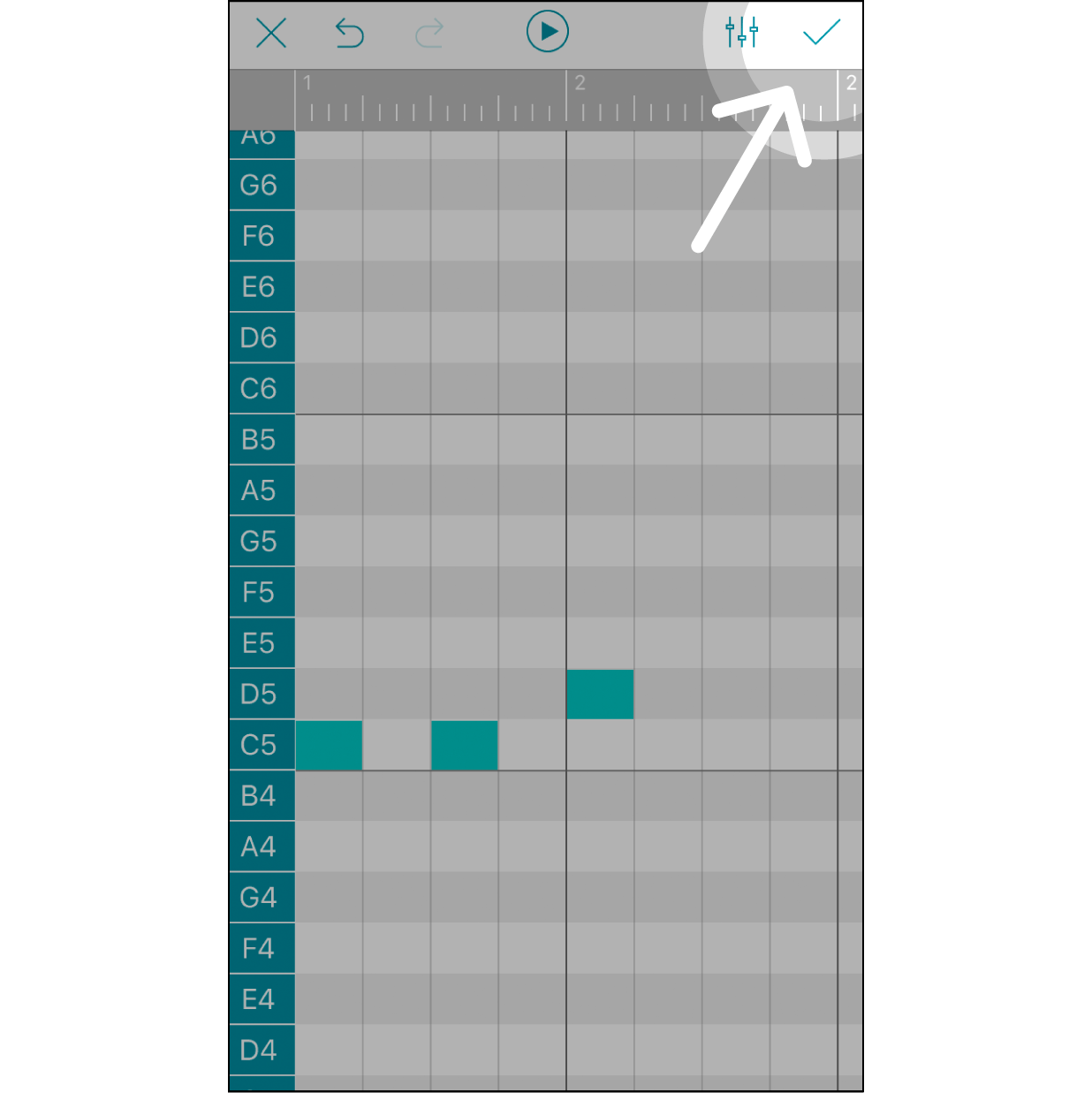 Finish Editing and Save the MelodyAfter finishing editing the melody, click the “✓” on the upper right corner to save it before leaving this step.