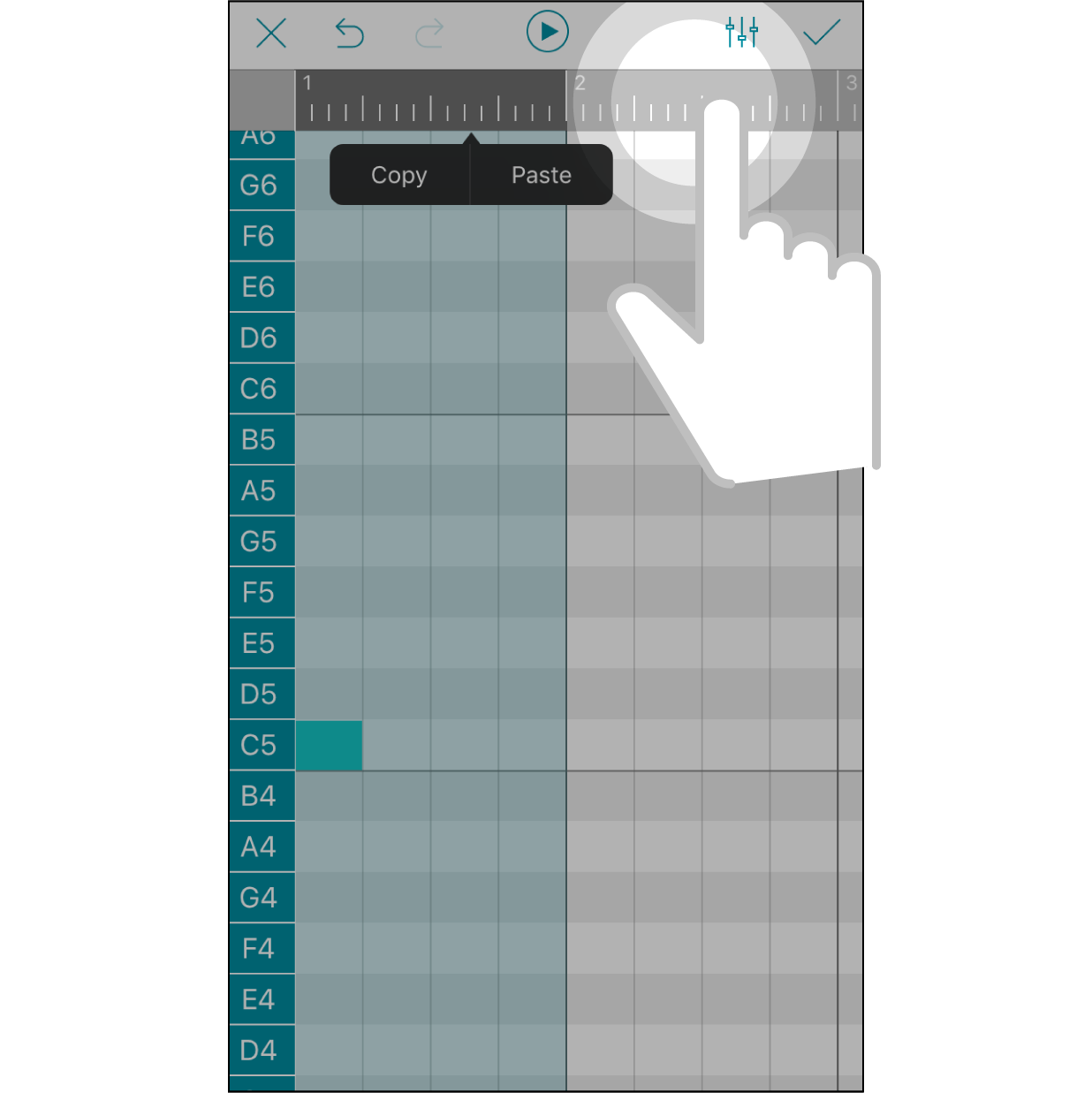 Expand SelectionPress another area on the grey bar to expand the range of selection.