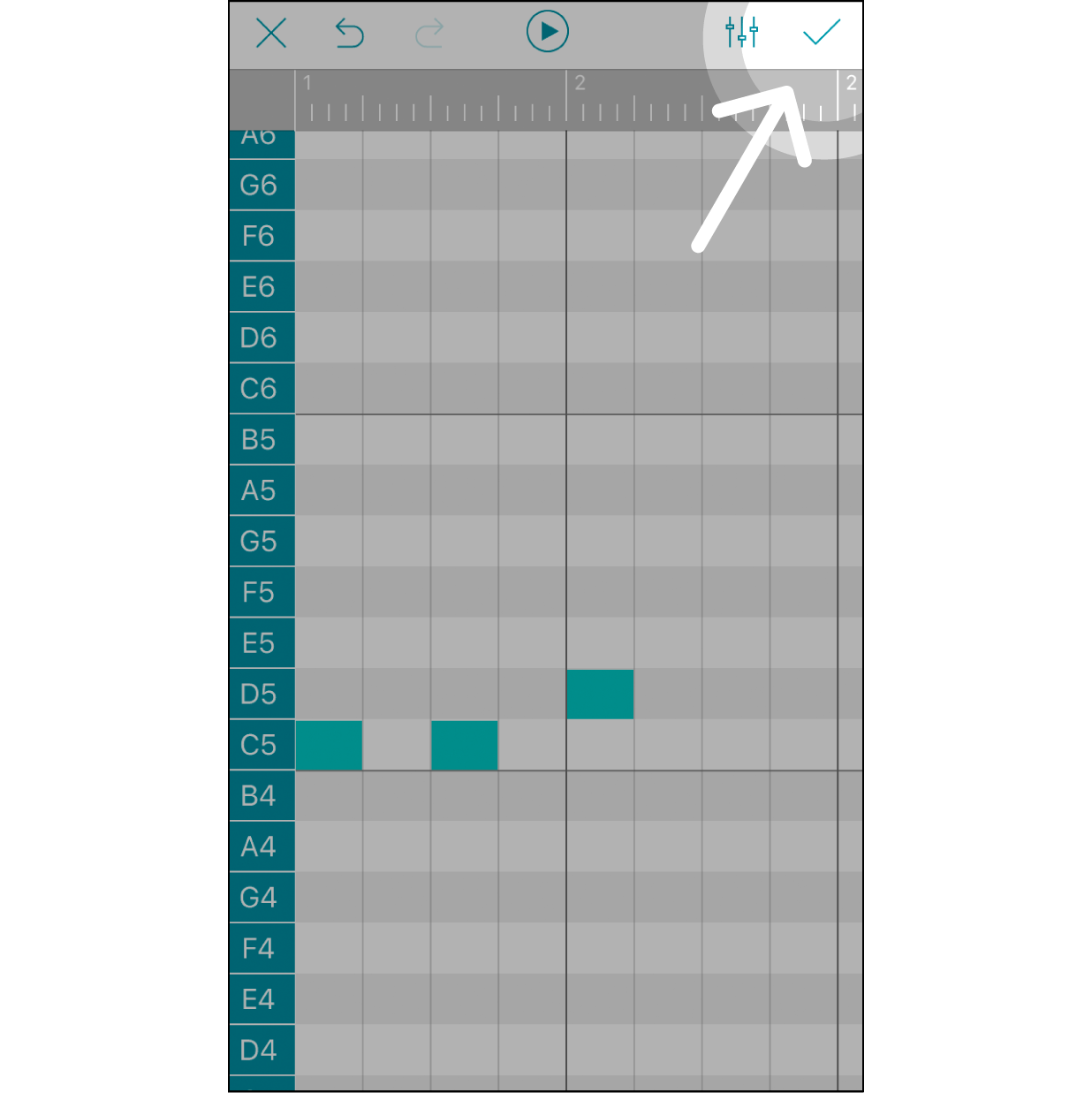 編集を終了し、曲を保存曲の編集が完了したら、画面右上にある「✓ 」をクリックして曲を保存します。