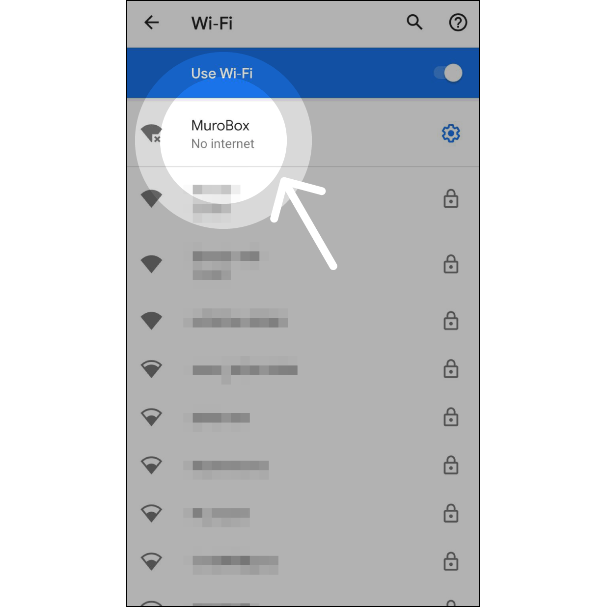 6. Connect the Muro Box Manually. After entering the Wi-Fi setting, connect your Muro Box with "Muro Box " Wi-Fi. After connecting, click "Return" and go back to the Muro Box App.