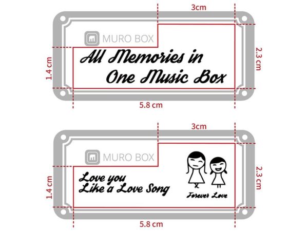 The size of workable surface for customized laser engraving on the metal plate of the Muro Box-N20 Standard music box