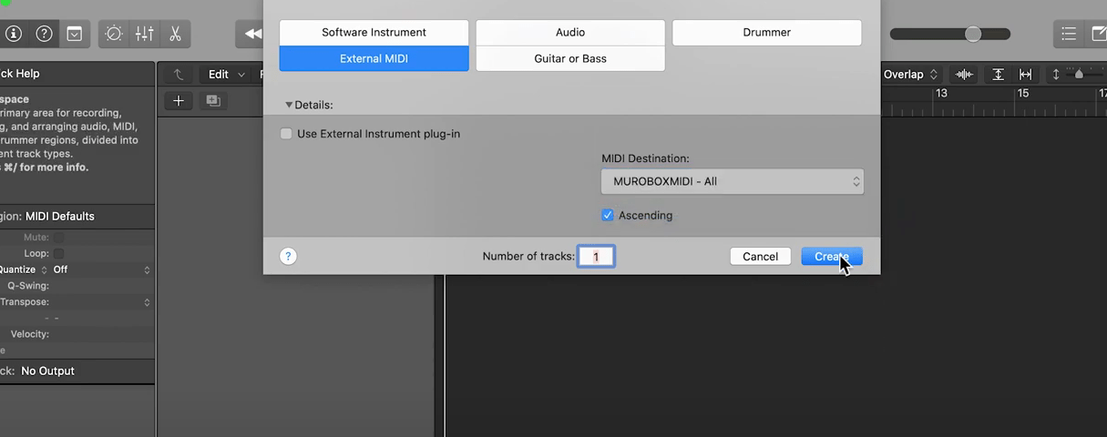 Muro Box スマートオルゴールは、Logic ProでExternal MIDI接続を追加することで操作可能です。