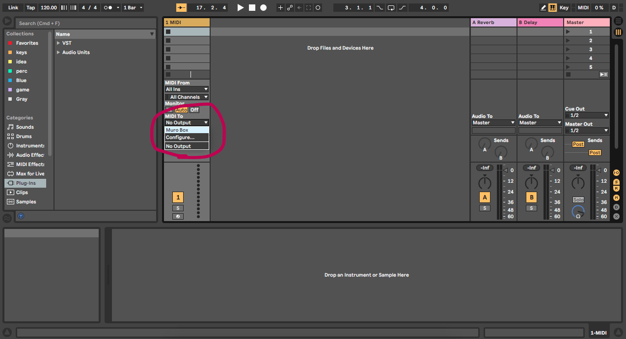 Muro Box スマートオルゴールは、Ableton Live編曲ソフトと接続して操作できます。