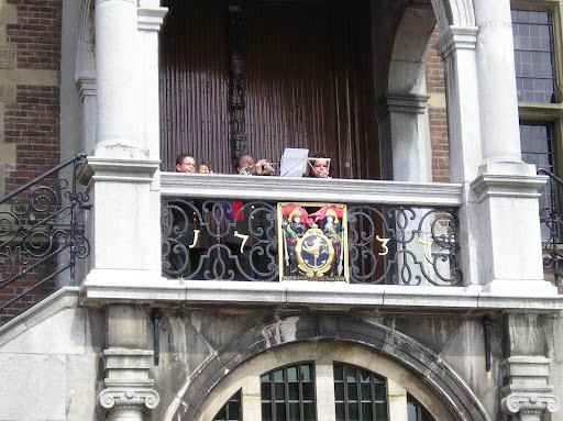 As city trumpeter playing at the platform of the town hall in Venlo (2003).