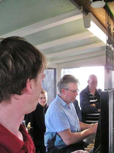 Playing as city trumpeter in combination with the carillion in the church tower of Venlo at about 45 m high. This picture was a moment of a solo piece for the carillion (2004).