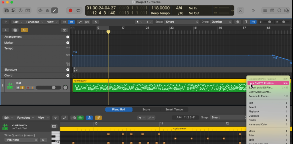 1. Use "Lock SMPTE Position" to lock the position of the track, ensuring that it remains fixed when the tempo changes.