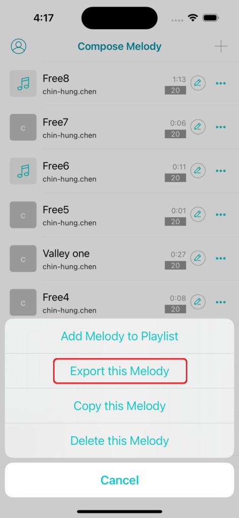 2. Select "Export Song."