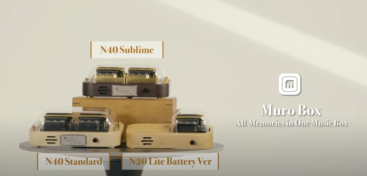 The crowdfunding campaign video for the app-controlled and programmable music box, Muro Box-N40, was filmed in July 2023, with the engineering prototype of the N20 battery model in the same screen.