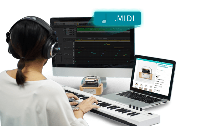 智慧音樂盒Muro Box與專業編曲師配合，提供音樂盒客製化編曲。 The Muro Box app-controlled and programmable music box, collaborates with professional arrangers to offer customized music box arrangements.