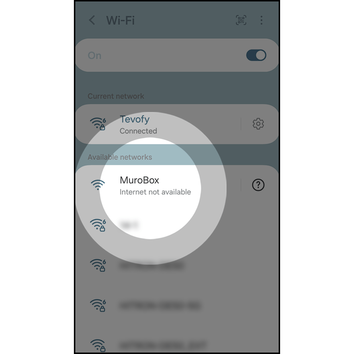 5bConnect the Muro Box Manually After entering the Wi-Fi setting, connect your Muro Box with “MuroBox” Wi-Fi. After connecting, click “Return” and go back to the Muro Box App.