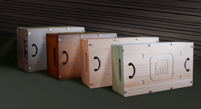 The world's first app-controlled and programmable music box, Muro Box-N40, offers the option to ship with a variety of resonance box styles as packaging.